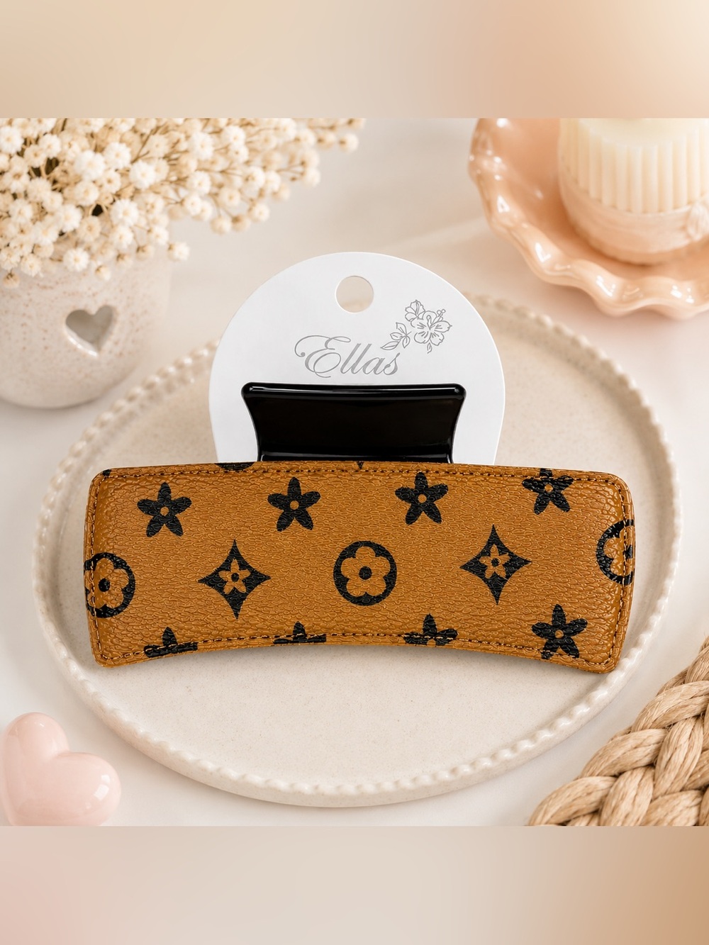 Ella Momogram Print Faux Leather Hair Claw Clip